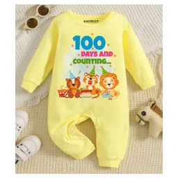 KNITROOT Milestone Theme Full Sleeves 100 Days And Counting Text Printed Romper - Yellow-picture-25