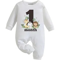 knitroot Mix Animal Theme (Giraffe, Elephant & Lion), 1,2,3,4,5,6,7,8,9,10,11,12 Months Text Printed, Full Sleeves, Shoulder-Snap-Buttons, Cotton Jumpsuit, Rompers for New Born Baby, Infant Clothes-picture-11