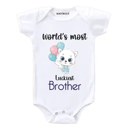 KNITROOT Most Luckiest Brother Print Half Sleeves Onesie - White-picture-11