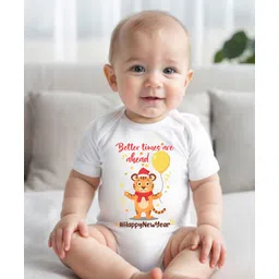 KNITROOT New Year Theme Half SleevesBetter Times Ahead Printed Onesie -White-picture-12
