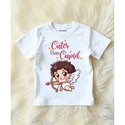 KNITROOT Valentines Day Theme Half Sleeves Cuter Than Cupid Text Printed Tee - White-picture-40