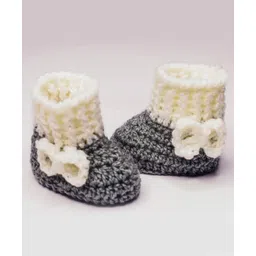 Knits & Knots crochet Color Block Bow Booties - Grey & Cream-picture-43