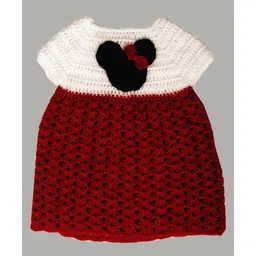 Knits & Knots crochet Mouse Ears Decorated Half Sleeves Dress - Red & White-picture-28