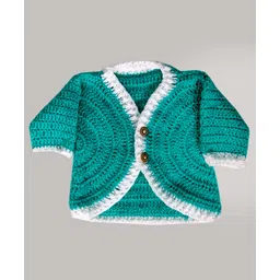 Knits & Knots Semicircle Crochet Full Sleeves Sweater - Green & White-picture-10