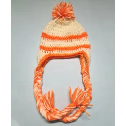 Knits & Knots Striped Ear Flap Cap - Circumference 32cm- Orange & Cream-picture-3