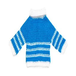Knits & Knots Woollen Blend Full Sleeves Striped Sweater - Blue & White-picture-18