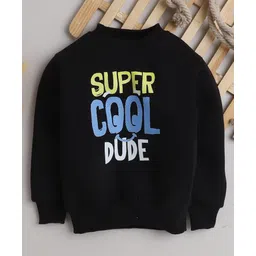 Knitting Doodles Fleece Woven Full Sleeves Super Cool Dude Text Printed Light Winter Sweatshirt - Black-picture-14