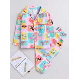 Knitting Doodles Girls Conversational Printed Pure Cotton Night Suit-picture-19