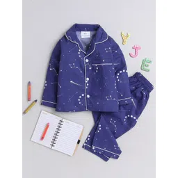 Knitting Doodles Kids Abstract Printed Lapel Collar Night Suits-picture-36