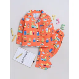 Knitting Doodles Kids Conversational Printed Lapel Collar Night suit-picture-56
