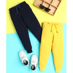 Knitting Doodles Terry Knit Pack Of 2 Solid Track Pants - Navy Blue & Yellow-picture-22