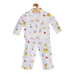 Knitting Doodles Unisex Kids White & Yellow Printed Night suit-picture-35