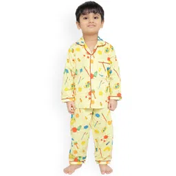 Knitting Doodles Unisex Kids Yellow & White Printed Cotton Night Suit-picture-17