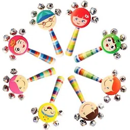 knk infotain Colourful Wooden Baby Rattle Toy - Hand Crafted Rattle Set for Kids -Pack Of 8 Rattle image 3