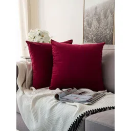 KNOTTING HOME Maroon Set of 5 Velvet Square Cushion Covers-picture-26