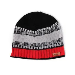 Knotyy Men Black & Red Self Design Beanie-picture-19
