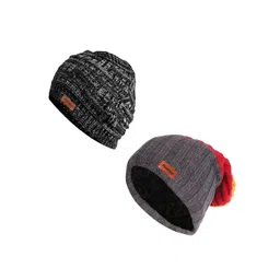 Knotyy Unisex Pack of 2 Grey & Red Beanie-picture-31