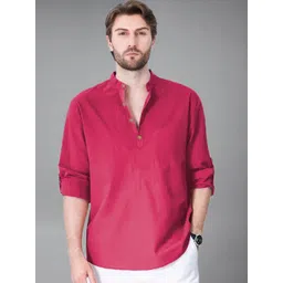 KNOWTED Band Collar Roll-Up Sleeves Straight Short Kurta-picture-15