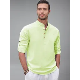 KNOWTED Mandarin Collar Roll-Up Sleeves Cotton Straight Short Kurta-picture-23