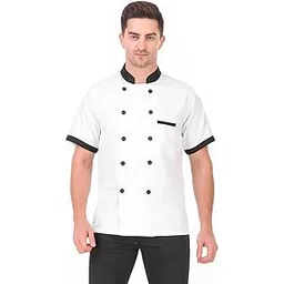 KODENIPR CLUB Mens Womens Double Breasted White Chef Coat Black Contrast, Half Sleeves, Poly/Cotton, Size (X-Large(42))-picture-29