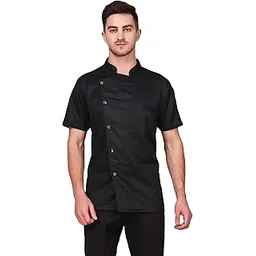 kodenipr club Mens Womens Single Breasted Crossneck Black Chef Coat,Snap Buttons,Poly/Cotton,Size-picture-18