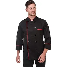 KODENIPR CLUB Traditional Black Chef Coat Red Piping, Poly/Cotton,Size (X-XLarge(44))-picture-19