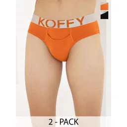 KOFFY Pack Of 2 Men Mid-Rise Underwear Rise Basic Briefs KOFFY_KI23_BLK_ORG_2PC-picture-16