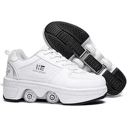KOFUBOKE 2-In-1 Inline_Skate_Wheel Roller Skates & Sneakers Unisex Retractable Wheels Outdoor Fun & Fitness Kick Roller Shoes, White Without Light, 8.5-picture-26