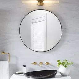 Kohler Essential 28" (71.12 cm) Round Decorative HD Mirror, Matte Black, Silver Coated-picture-24
