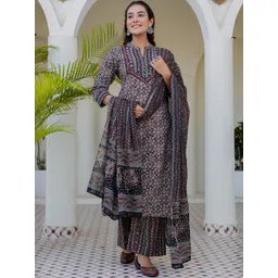 Kohsh Women Ethnic Motifs Printed Cotton Kurta with Palazzos & Dupatta-picture-23