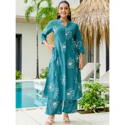 Kohsh Women Floral Printed Cotton A-Line Kurta with Palazzos-picture-20