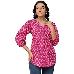 kohsh Womens Cotton Motif Printed on Katha Weave A-line Top-picture-24