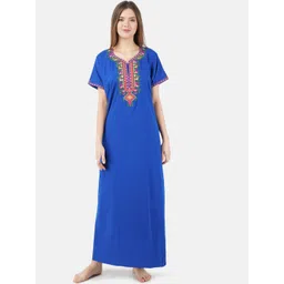 KOI SLEEPWEAR Blue & Green Embroidered Cotton Nightdress-picture-39