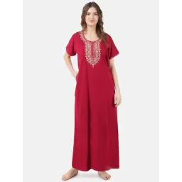 KOI SLEEPWEAR Maroon Embroidered Nighty-picture-19