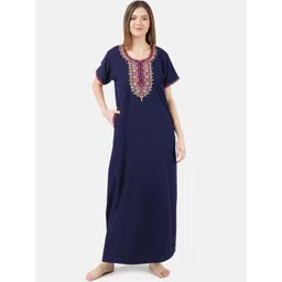 KOI SLEEPWEAR Navy Blue & Pink Embroidered Cotton Nightdress-picture-40