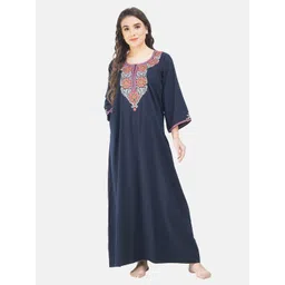 KOI SLEEPWEAR Navy Blue Embroidered Maxi Nightdress 9 FLOWER NAVY-picture-32