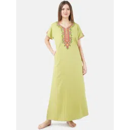 KOI SLEEPWEAR Pista Green Embroidered Nighty-picture-10