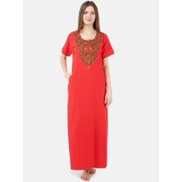KOI SLEEPWEAR Red Embroidered Cotton Maxi Nightdress-picture-10