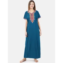 KOI SLEEPWEAR Teal Embroidered Cotton Maxi Nightdress-picture-32