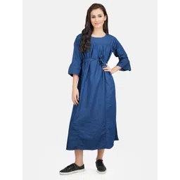 KOI SLEEPWEAR Woman Blue Denim Maternity A-Line Midi Dress With Feeding Zip-picture-30