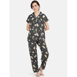 KOI SLEEPWEAR Women Black & Cream Floral Printed Night suit-picture-26