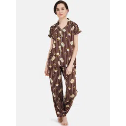 KOI SLEEPWEAR Women Brown & Green Floral Printed Night Suit-picture-25