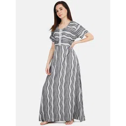 KOI SLEEPWEAR Women Grey Stripped with White Lace Maxi Nightdress-picture-31