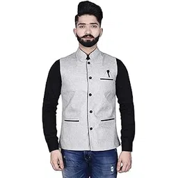 kokal Grey Men's Jute Waistcoat | Modi Jacket | Nehru Jacket for Men Sleeveless Regular Fit for Festive, Casual, or Occasional (Size-M)-picture-43