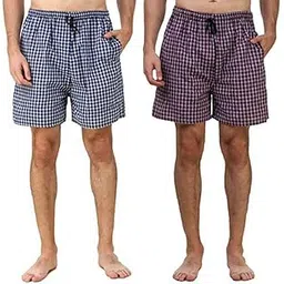 kokal Regular Fit 100% Cotton Checkered Nightwear Boxer Shorts Pack of 2(Size-XXL) Multicolour-picture-33