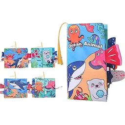 KolorFish Soft Cloth Baby Book | 0-6 Months High Contrast Sensory Baby Toy | 6-12 Months Touch Feel Teething | Travel Essentials Tummy Time for Newborn 1-3 Years Old (Ocean Animals)-image-26