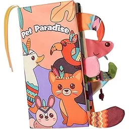 KolorFish Soft Cloth Baby Book | 0-6 Months High Contrast Sensory Baby Toy | 6-12 Months Touch Feel Teething | Travel Essentials Tummy Time for Newborn 1-3 Years Old (Pet Paradise)-picture-15