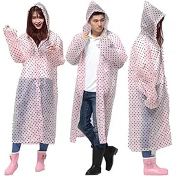 kolva EVA Rain Coat Transparent Hooded Outdoor Water Resistant Rain Suit for Women and Girls (Pink)-picture-36
