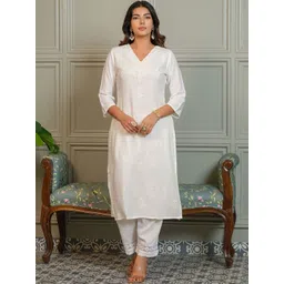 Komfortive Women Embroidered Chikankari Kurta with Palazzos-picture-37