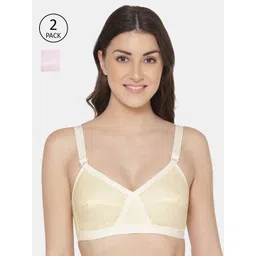 KOMLI Beige & Pink Set of 2 100% Cotton Non-Padded Full Coverage Minimiser Bra-picture-15